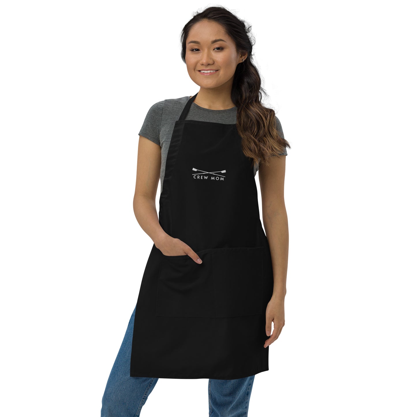 Embroidered Apron: Crew Mom | Black Apron