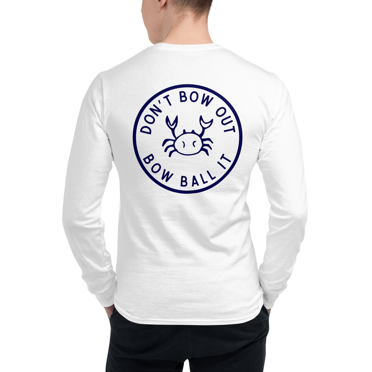 Men's Champion Long Sleeve Shirt (White): Bow Ball It | Crab