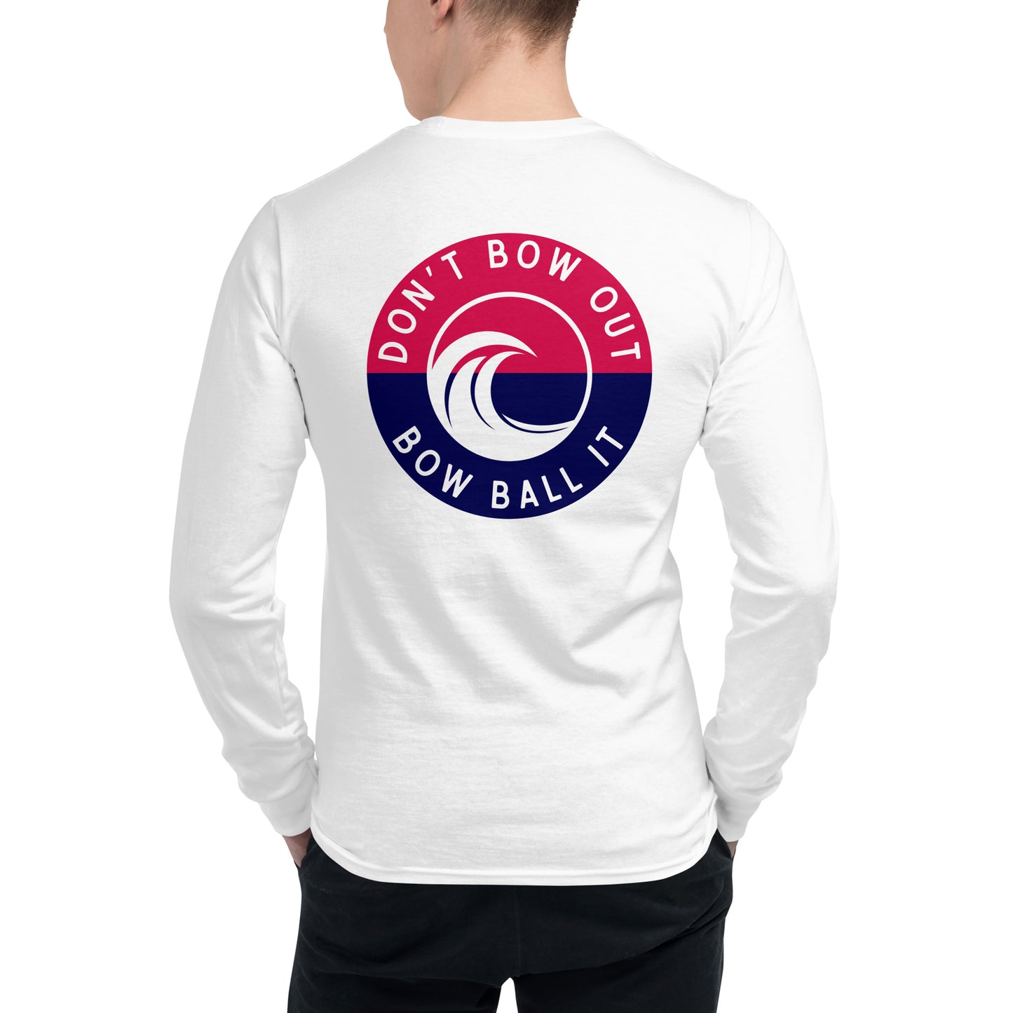 Men's Champion Long Sleeve Shirt (White): Bow Ball It | R, W & B