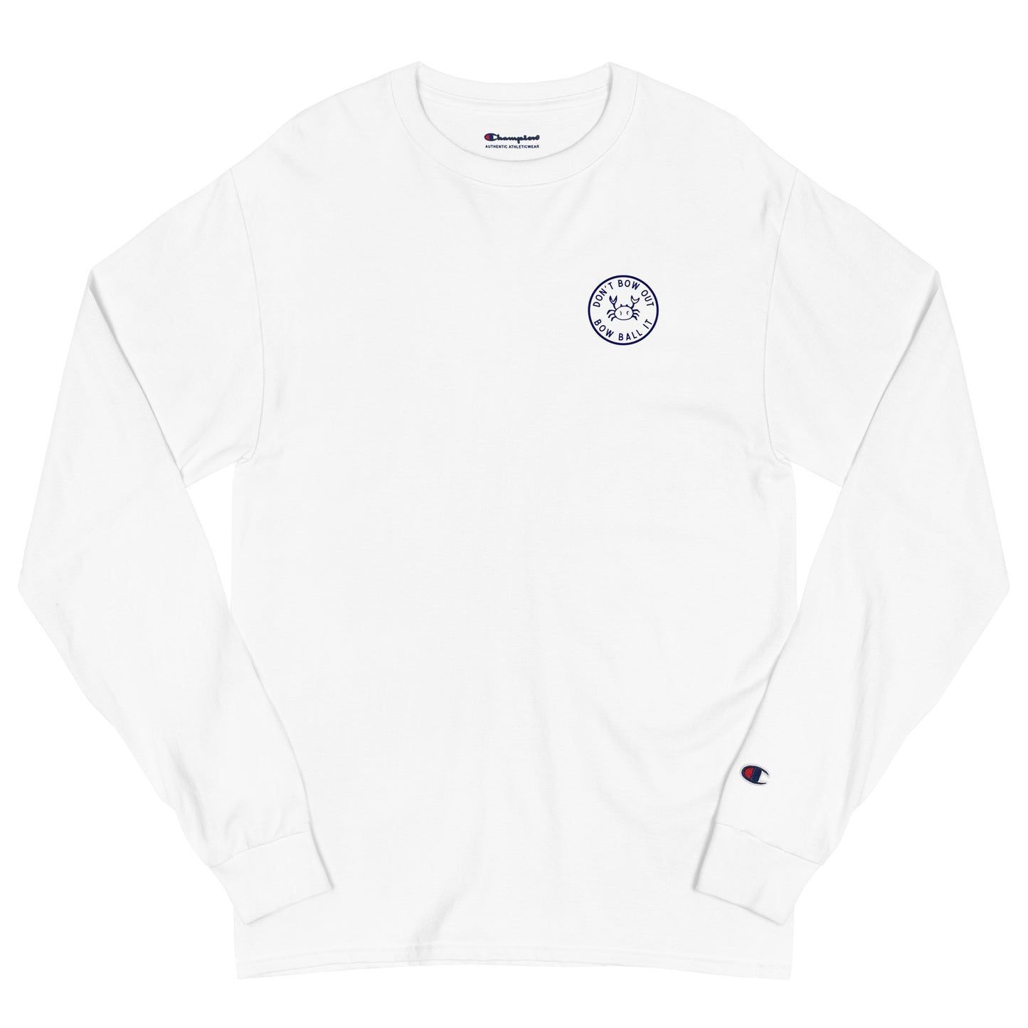 Men's Champion Long Sleeve Shirt (White): Bow Ball It | Crab