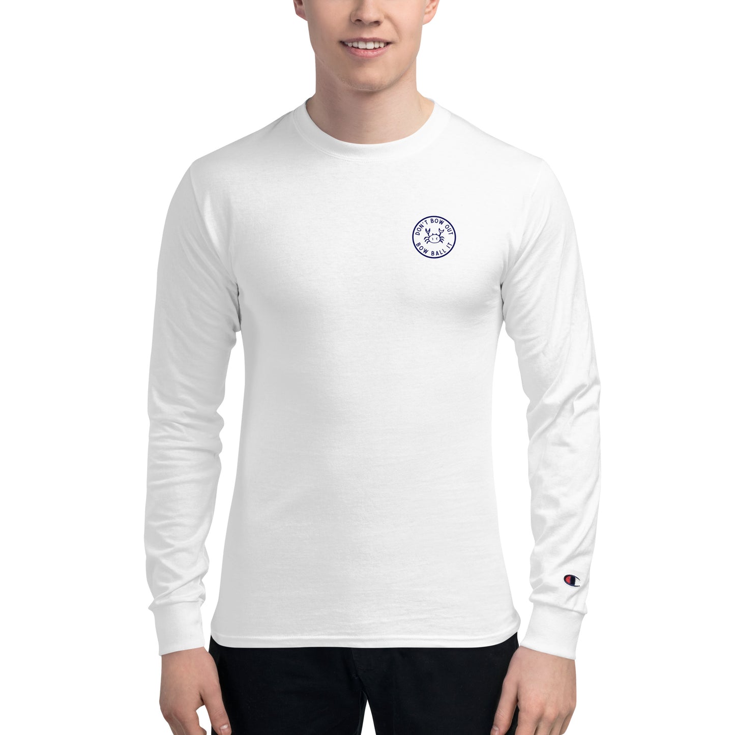 Men's Champion Long Sleeve Shirt (White): Bow Ball It | Crab