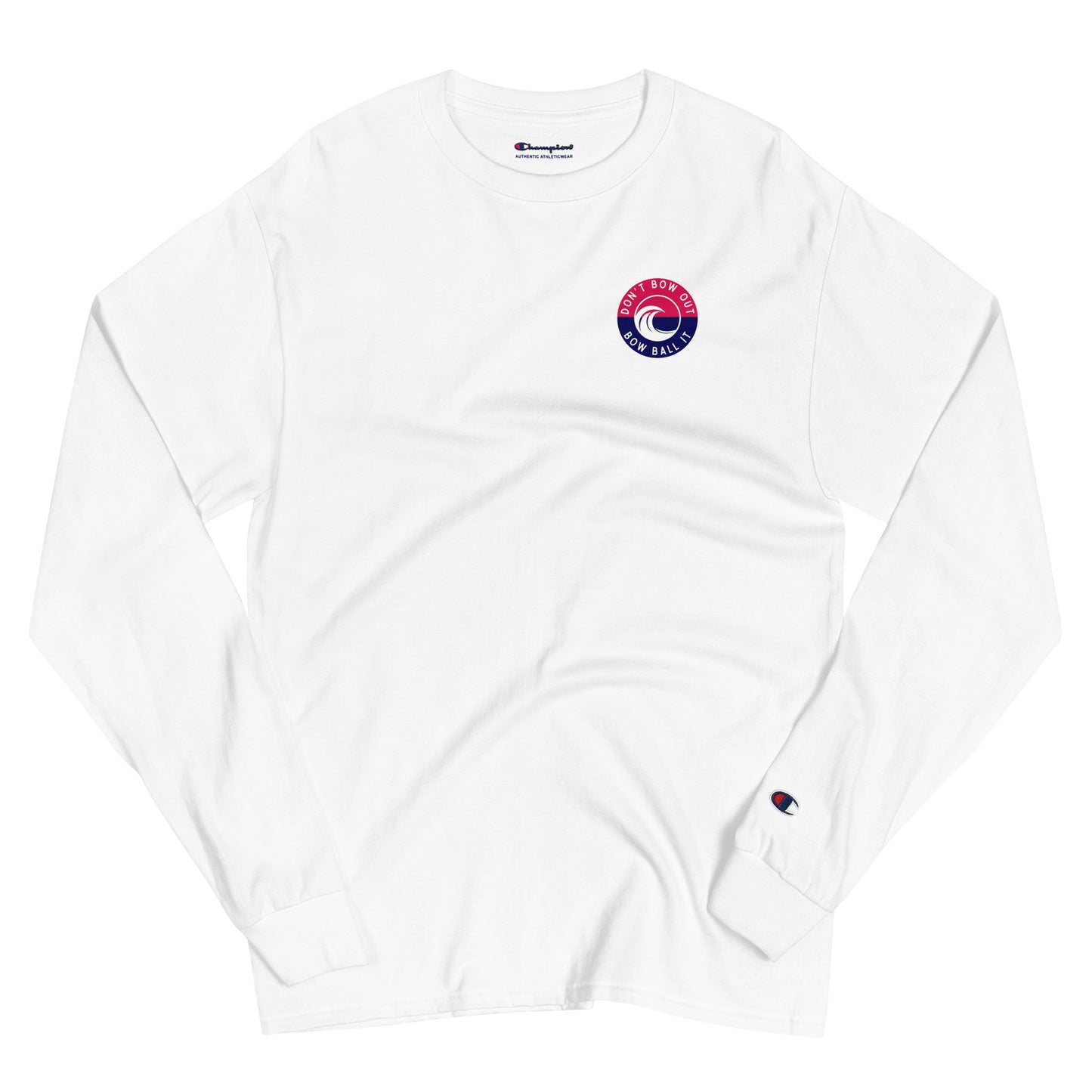 Men's Champion Long Sleeve Shirt (White): Bow Ball It | R, W & B