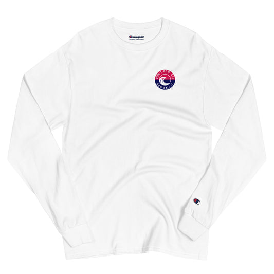 Men's Champion Long Sleeve Shirt (White): Bow Ball It | R, W & B