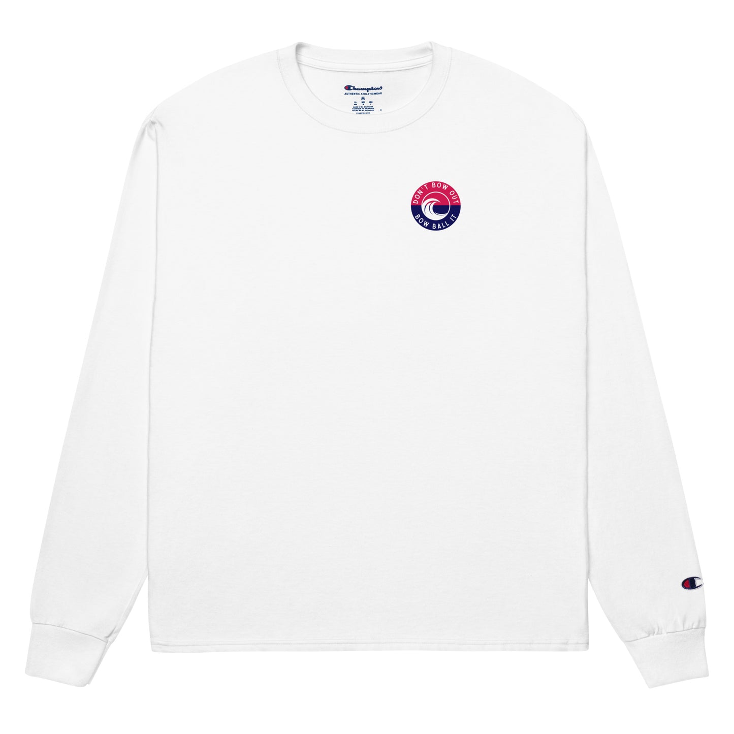 Men's Champion Long Sleeve Shirt (White): Bow Ball It | R, W & B