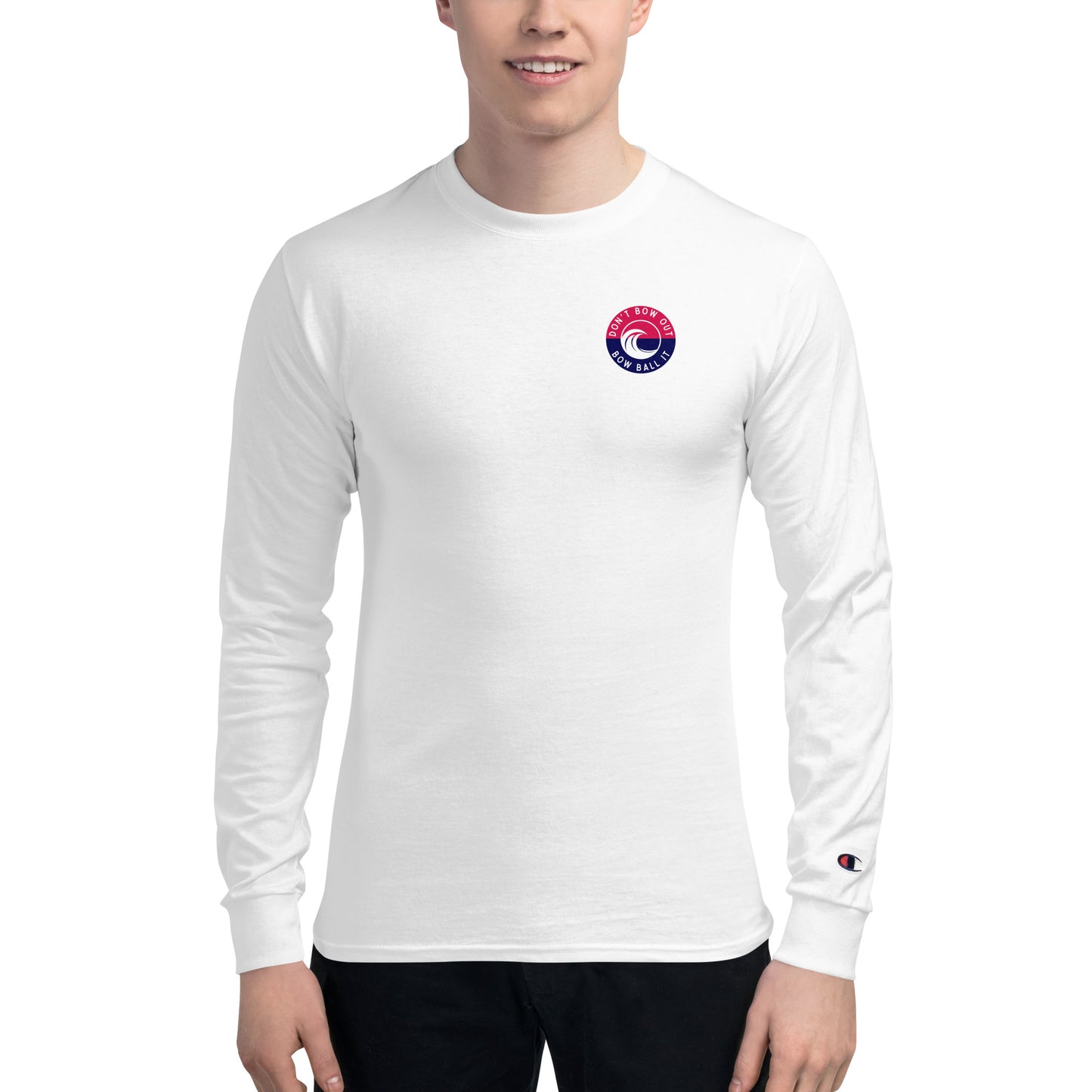 Men's Champion Long Sleeve Shirt (White): Bow Ball It | R, W & B