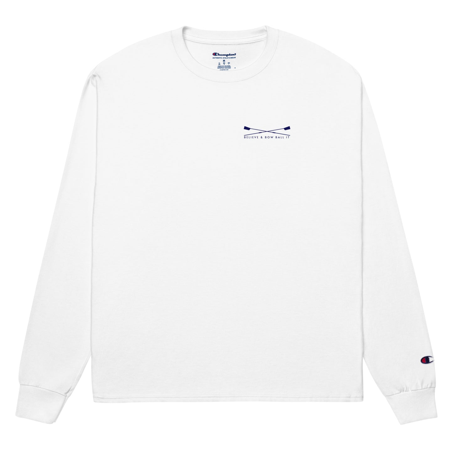 Men's Champion Long Sleeve Shirt (White): Believe & Bow Ball It