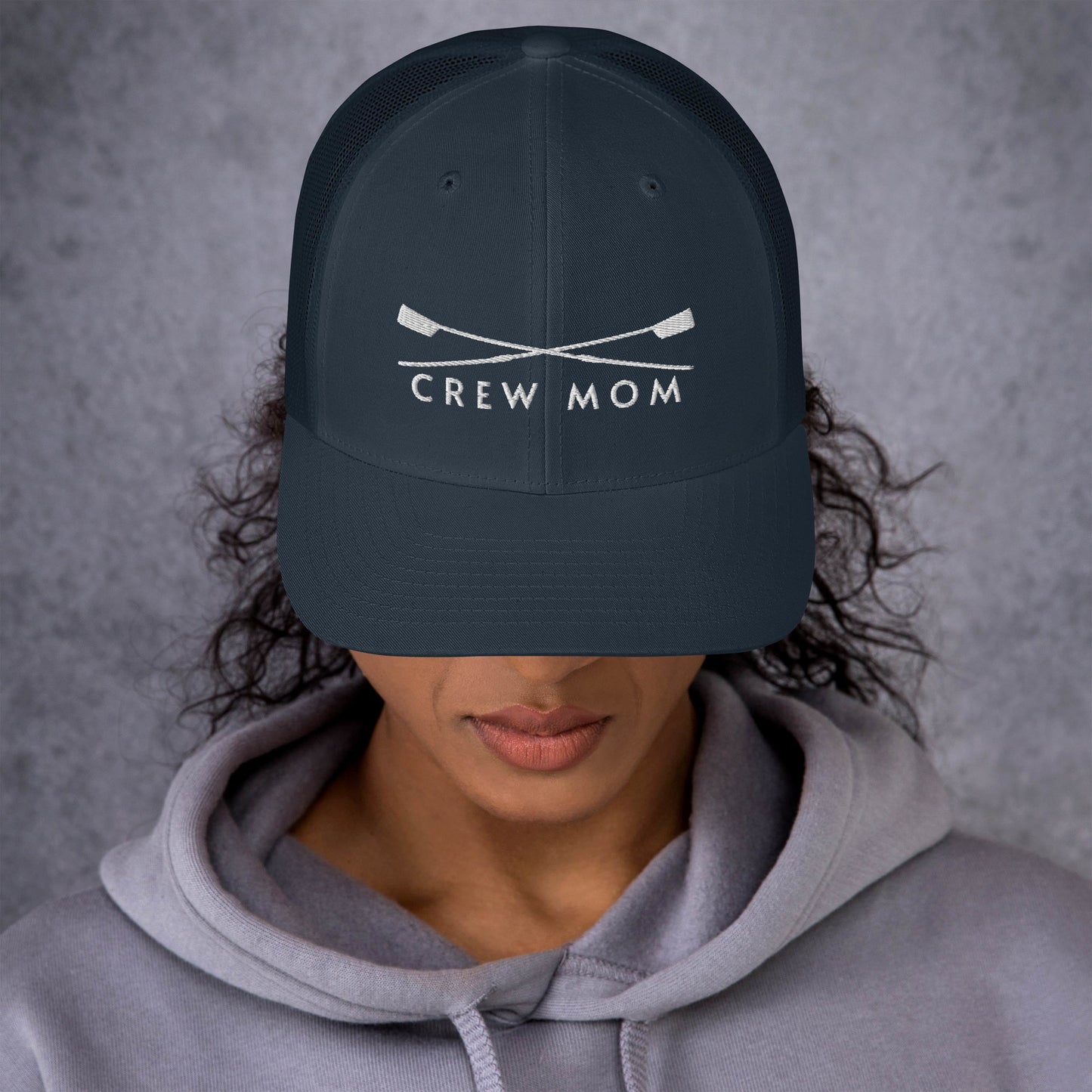 Trucker Cap: Crew Mom [Embroidered in White]