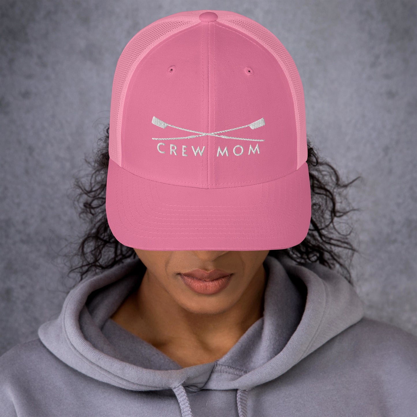 Trucker Cap: Crew Mom [Embroidered in White]