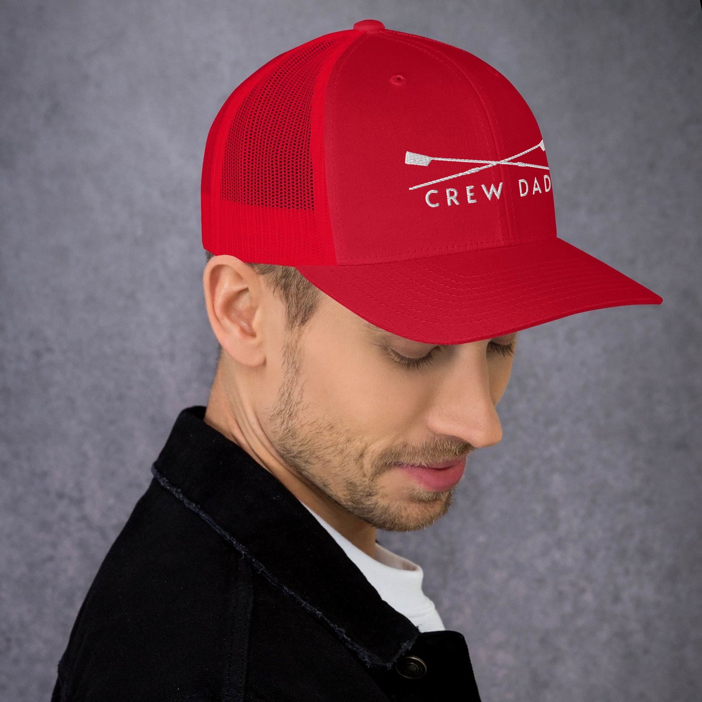 Trucker Cap: Crew Dad [Embroidered in White]