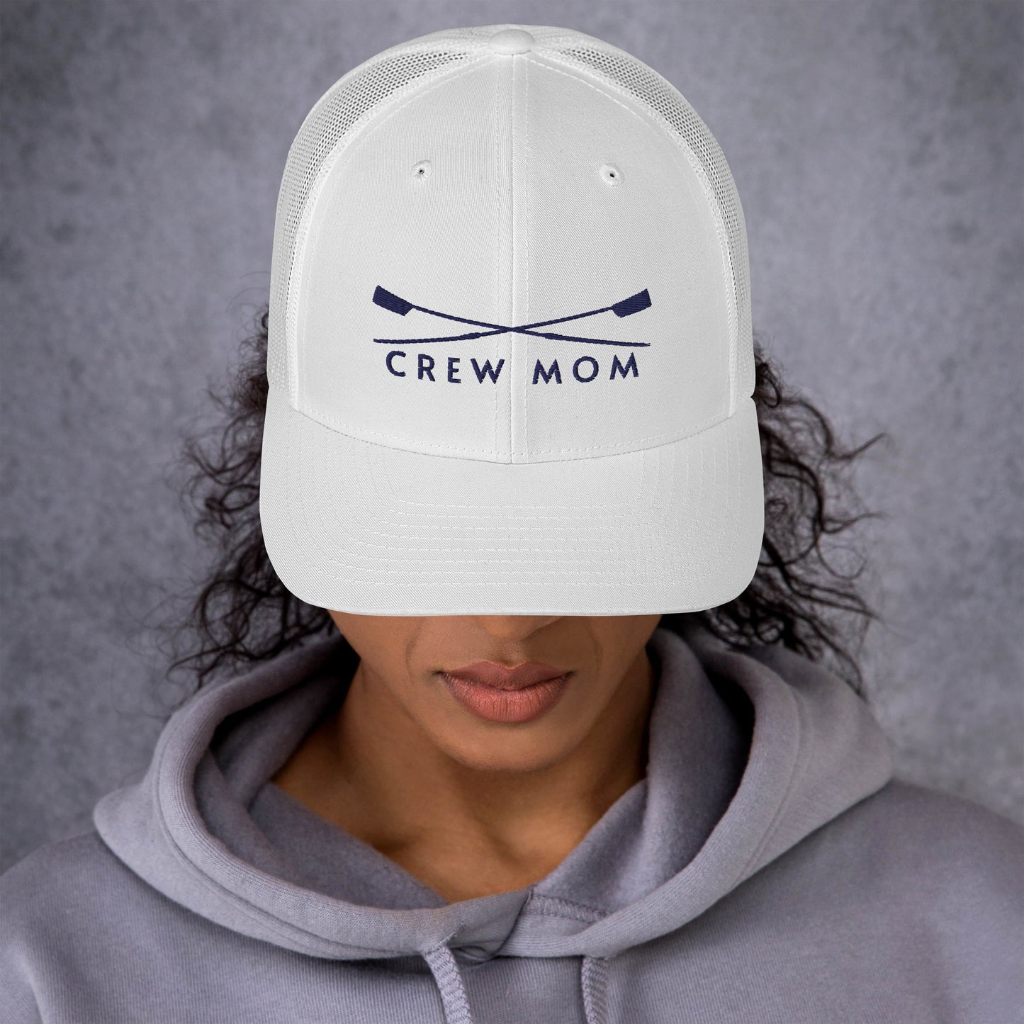 Trucker Cap: Crew Mom [Embroidered in Navy]