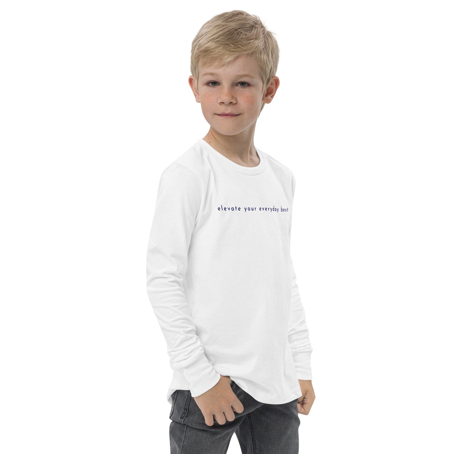 Youth Long Sleeve Tee in White: Elevate | Waves